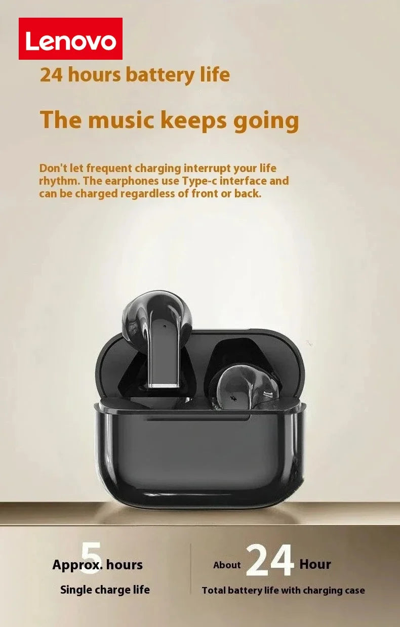 Lenovo Headphones Extended Battery Life for Sports Bluetooth Earbuds Wireless Earphones Long-Lasting with Noise Cancellation