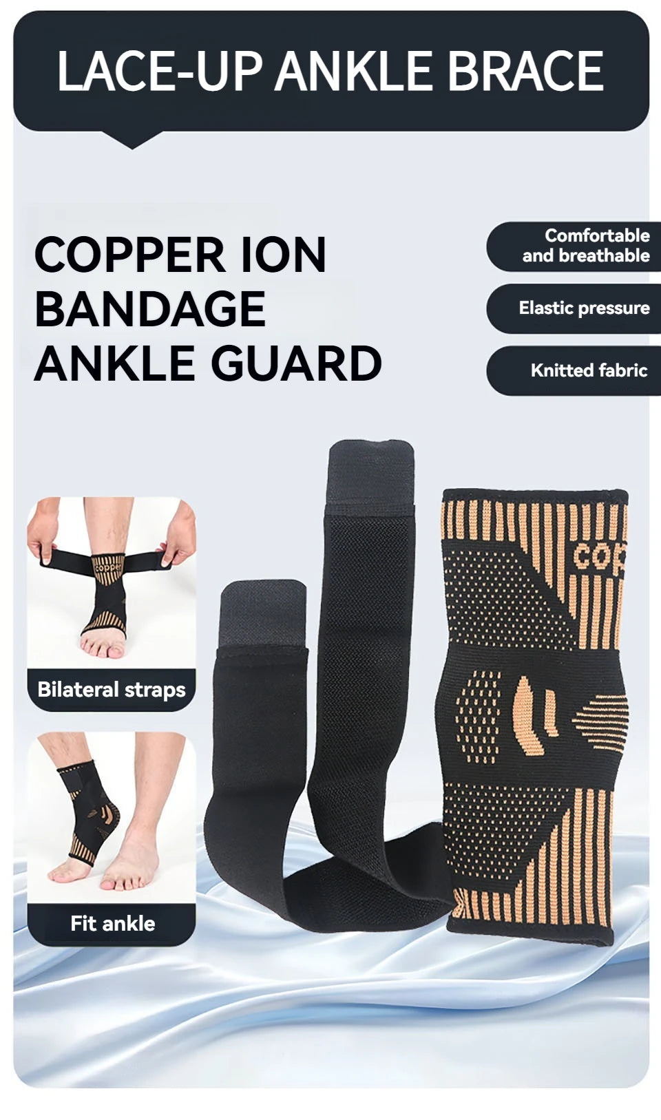 GOBYGO 1Pcs Copper Ion Ankle Brace Fitness Cycling Running Copper Fiber Ankle Brace Adjustable Ankle Brace Compression Strap