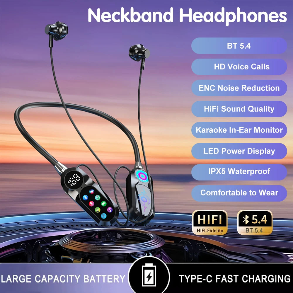 Wireless Bluetooth 5.4 Headset with LED Display HiFi Sound Quality Sports And Gaming Earbuds