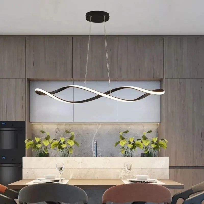 Adjustable Height LED Ceiling Light with Remote Control Modern Kitchen Island Lighting Living Room Illumination