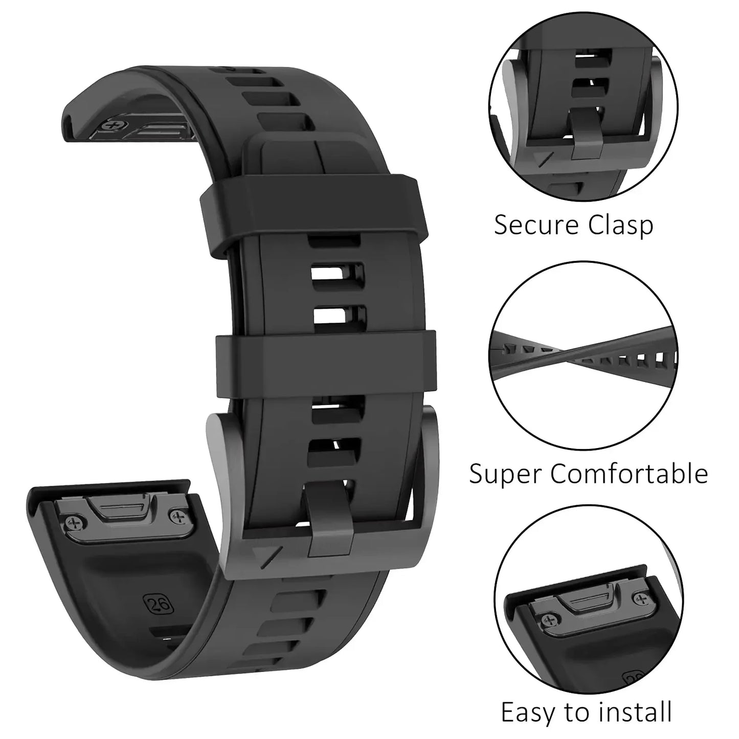 Sport Silicone Strap for Garmin Descent G2 G1 Mk3i Mk2 Mk1/Fenix 8 Pro E 7 7X 6 6X 5 5X/Epix Soft Bracelet 22/26mm Quickfit Band