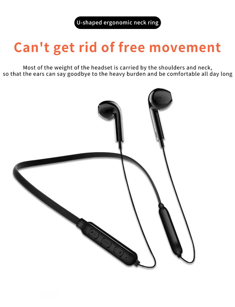 Wireless 9D Bluetooth Headset NeckHanging Stereo Noise Reduction Universal 5.0 Sports Headset Microphone