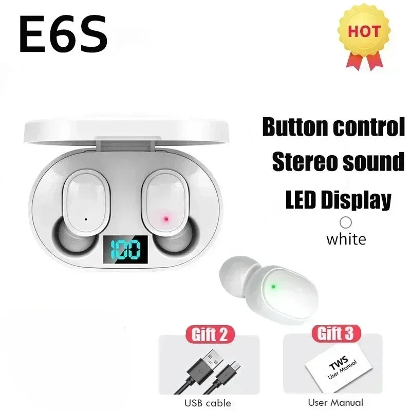 E6S TWS Bluetooth Earphones Wireless Bluetooth Headset Noise Cancelling Headsets with Microphone Headphones for Xiaomi Huawei