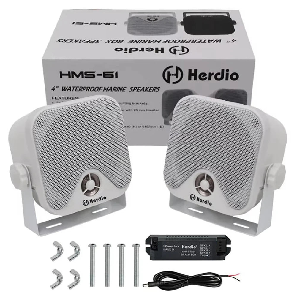 Herdio 4 Inch Waterproof Bluetooth Marine Speakers (2 Pack) - Surface Mount Heavy Duty Audio for Boats, Golf Carts, ATV, UTV,