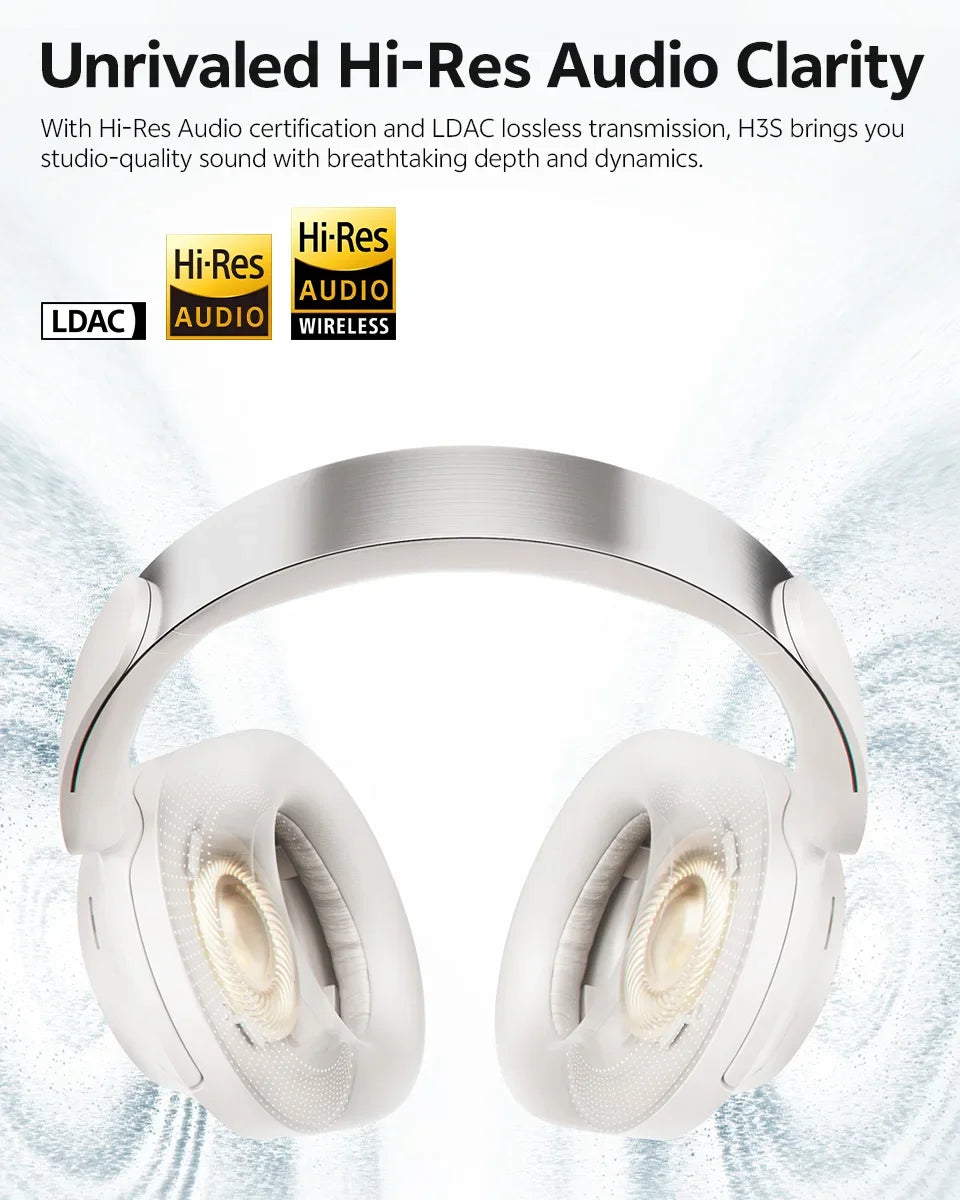 H3S -56dB Adaptive ANC Over Ear Headphone Hi-Res LDAC Spatial Sound Wireless Earphone Bluetooth 6.0 Dual Driver 102H Headset