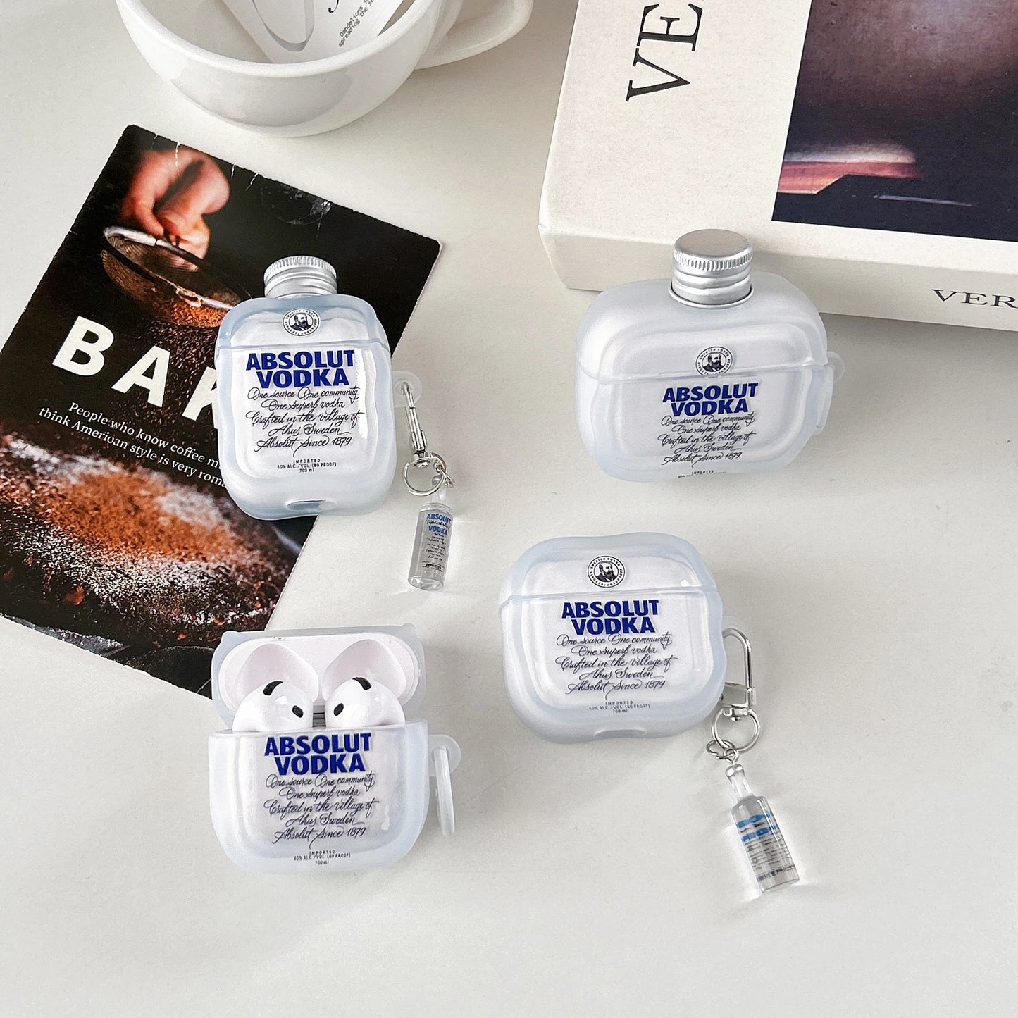 For AirPods 4 Pro 3 2 1 Pro2 Pro3 Earphone Case 3D Vodka Creative Silicone Cartoon Headphone Box With Pendant Cover