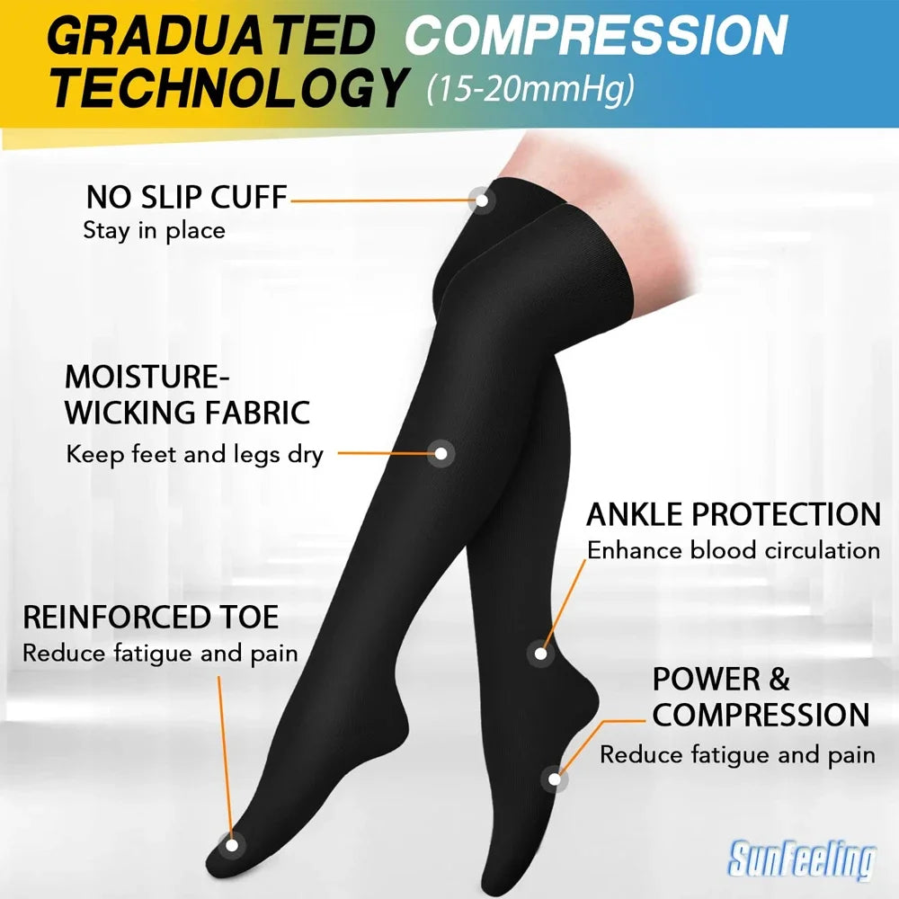 1Pair Compression Stocking for Women Men,20-30mmHg Thigh High Compression Socks - Best Support for Nursing Sports Varicose Veins