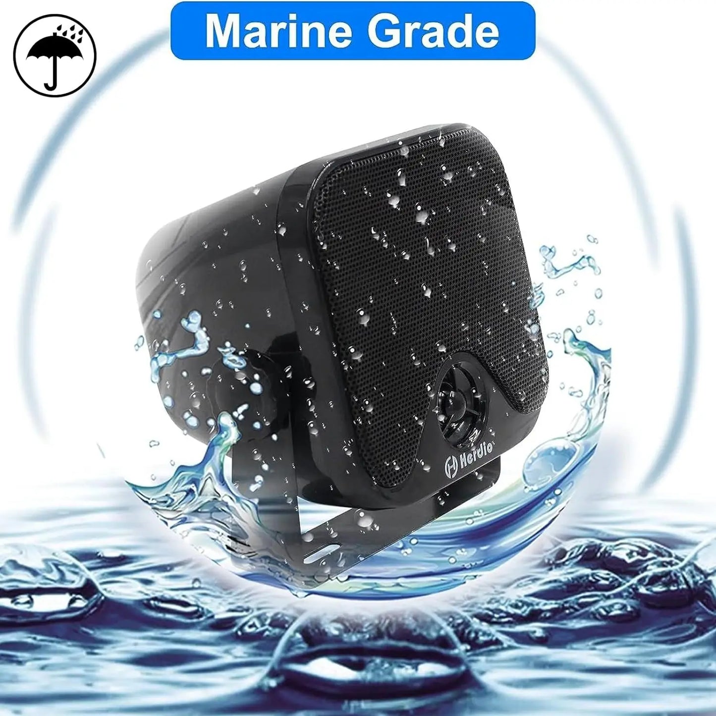 Herdio 4 Inch Waterproof Bluetooth Marine Speakers (2 Pack) - Surface Mount Heavy Duty Audio for Boats, Golf Carts, ATV, UTV,