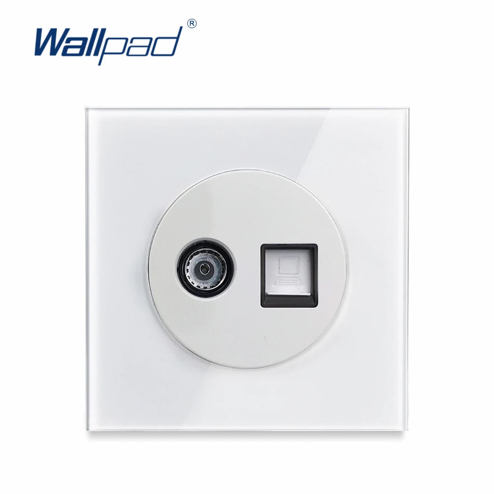 EU Korea Russian Wall Socket White Tempered Glass Frame RJ45 CAT6 TV Outlet Single Double Triple 86x86mm Box Requried Wallpad