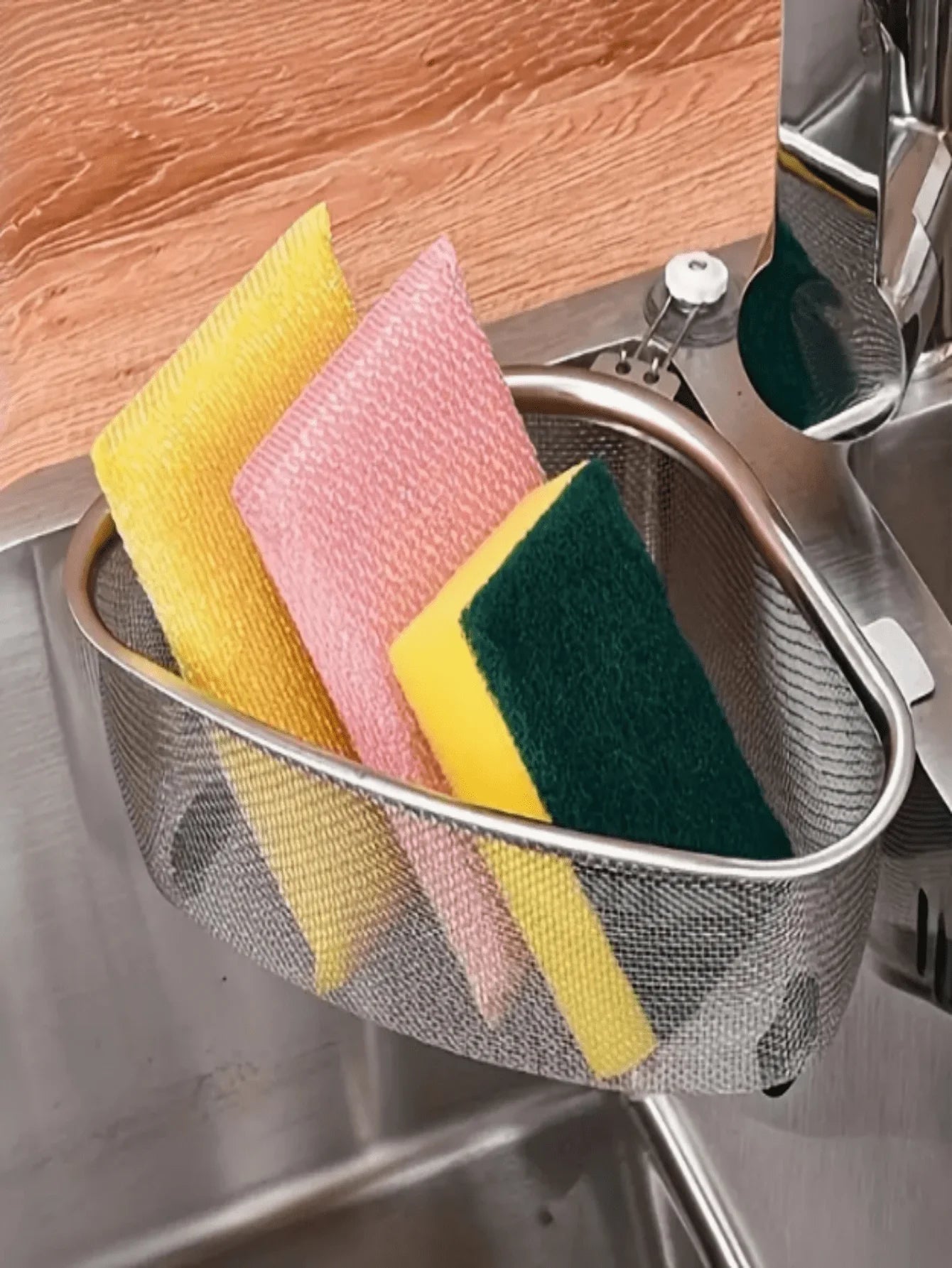 1Pc Stainless Steel Triangle Sink Drain Basket, Max Capacity 6.61lbs, Polished Surface,With Trash Residue Strainer