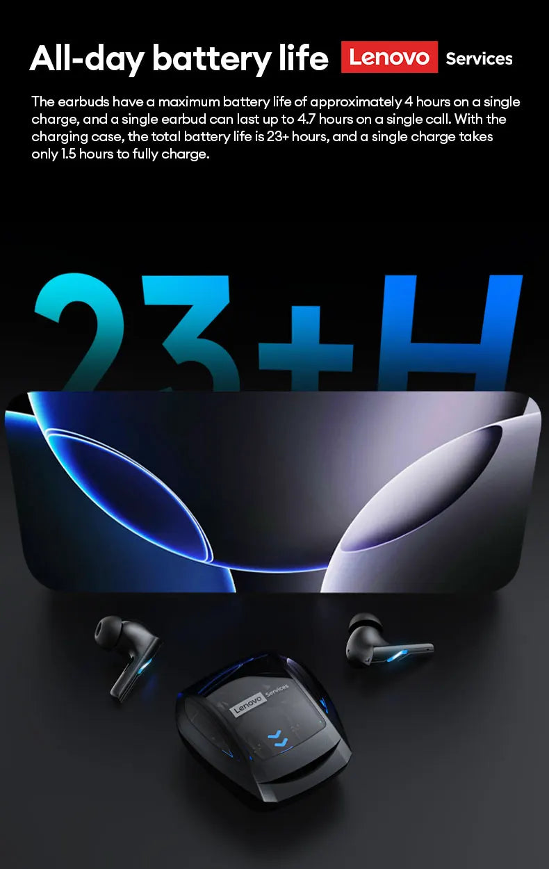 New Lenovo GT100 TWS Bluetooth 6.0 Gaming Headphones Low Latency Long Battery Life In Ear Wireless Earbuds HD Calls Earphones