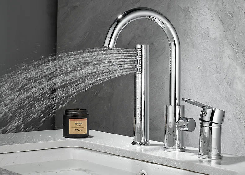 Bathroom Bathtub Shower Faucet with Swivel Tub Spout and Handhold Shower Brass Wall Mounted Hot Cold Water Mixer Bath Tap