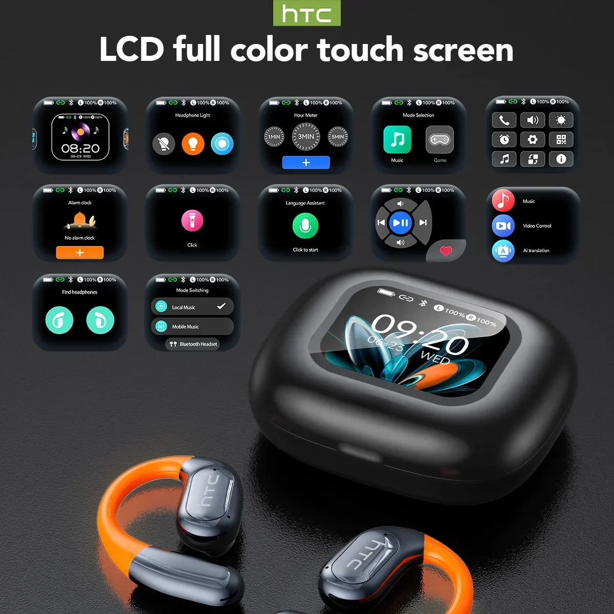 HTC NE27 Bluetooth Earphone AI Translation Earbuds OWS Sport Headphone Touch Screen Ultra Long Battery Life Wireless Headphone