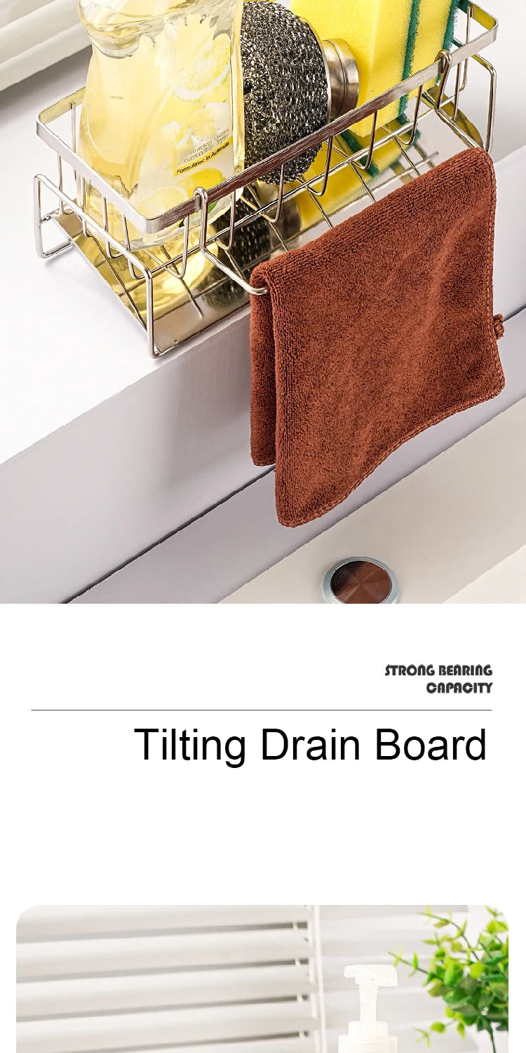 Sink Cleaning Tools Storage Rack Kitchen Multifunctional Stainless Steel Drain Rack for Sponge Cleanser Organizer Rag Hanger