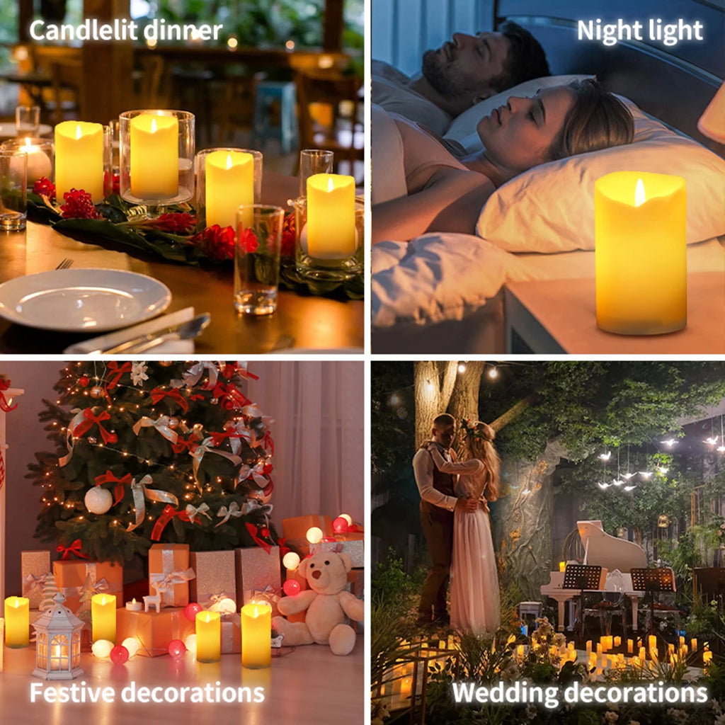 3 Pieces Charge Remote Control LED Decorative Moving Wick Candles,10/12.5/15 cm Rechargeable Dancing Church Candles