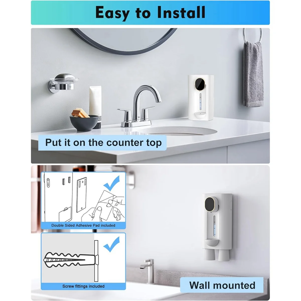 AS63-Mouthwash Dispenser For Bathroom, 18.26 Oz (540Ml) Touchless Auto Mouth Wash Dispenser With Magnetic Cups