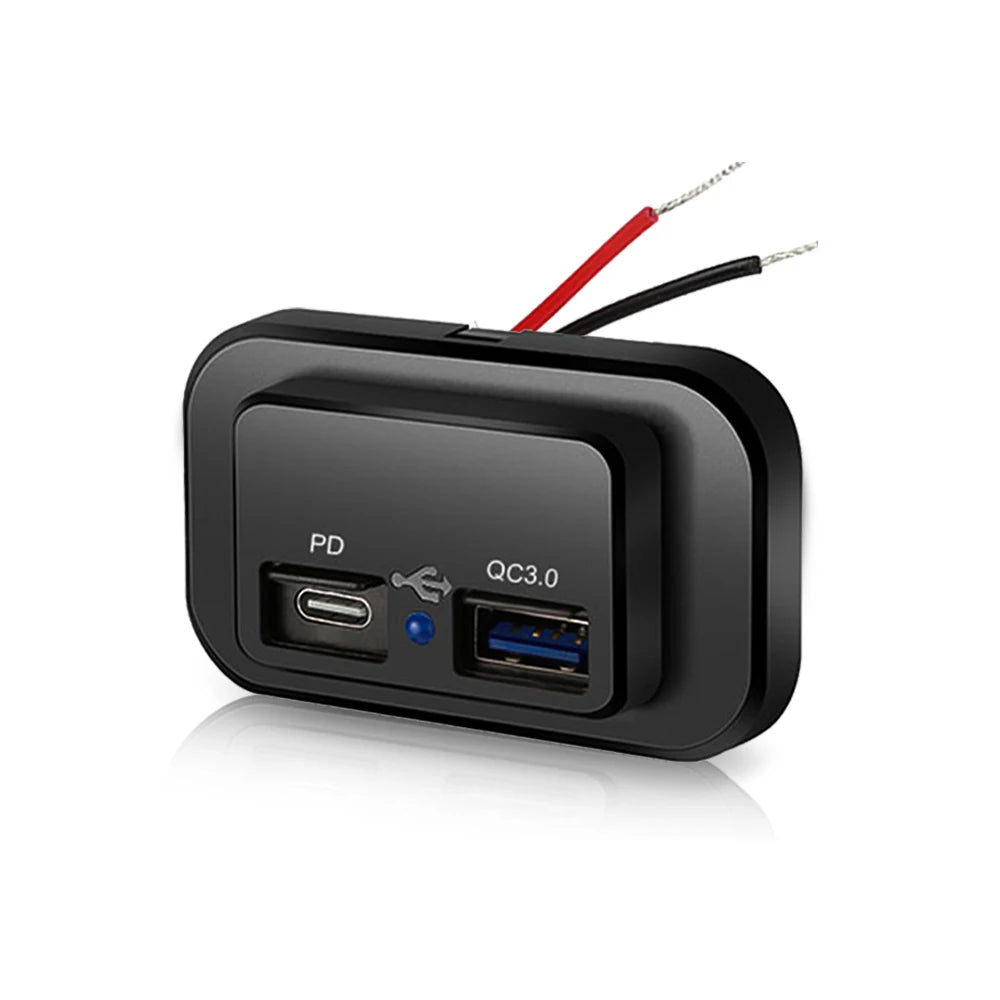 PD QC3.0 96W Dual USB Car Charger Socket 12V/24V Quick Charge Outlet with Switch LED Light for Car Motorcycle Truck RV Bus ATV