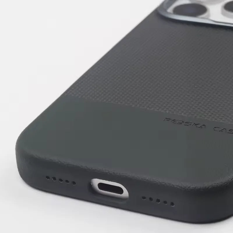 Luxury Business Hit Color Relief Leather Case for IPhone 17 Pro Max 16 15 14 13 for MagSafe Magnetic Shockproof Alloy Lens Cover