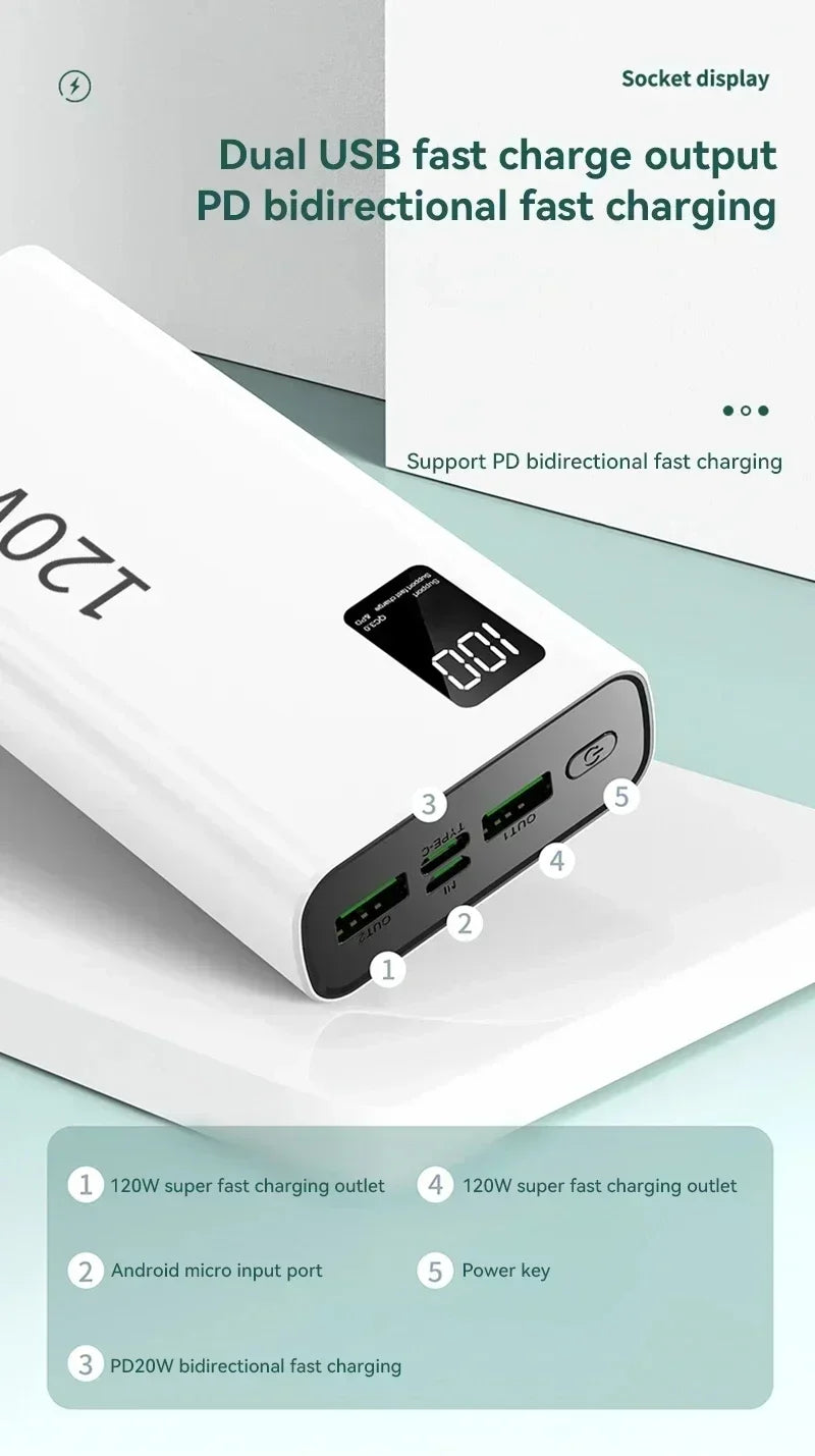 Xiaomi 50000mAh 120w Super Fast Charging External Battery Ultra Capacity PowerBank Portable LED Digital Display For IPhone