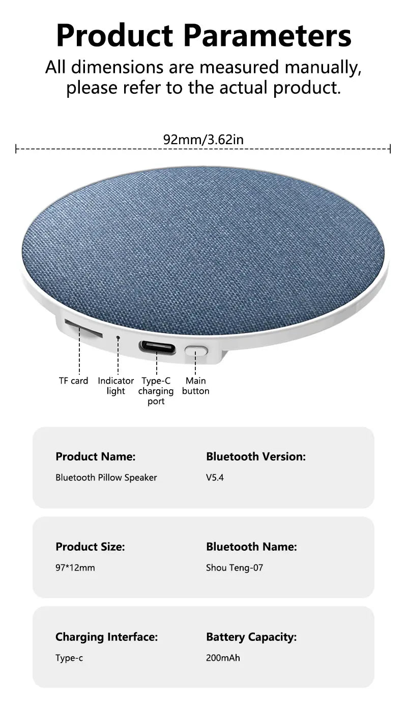 Mini Under Pillow Sleep Speaker Bluetooth 5.4 Hi-Fi Dynamic Sound Wireless Music Player Home Sleep Sound Equipment For Bedside