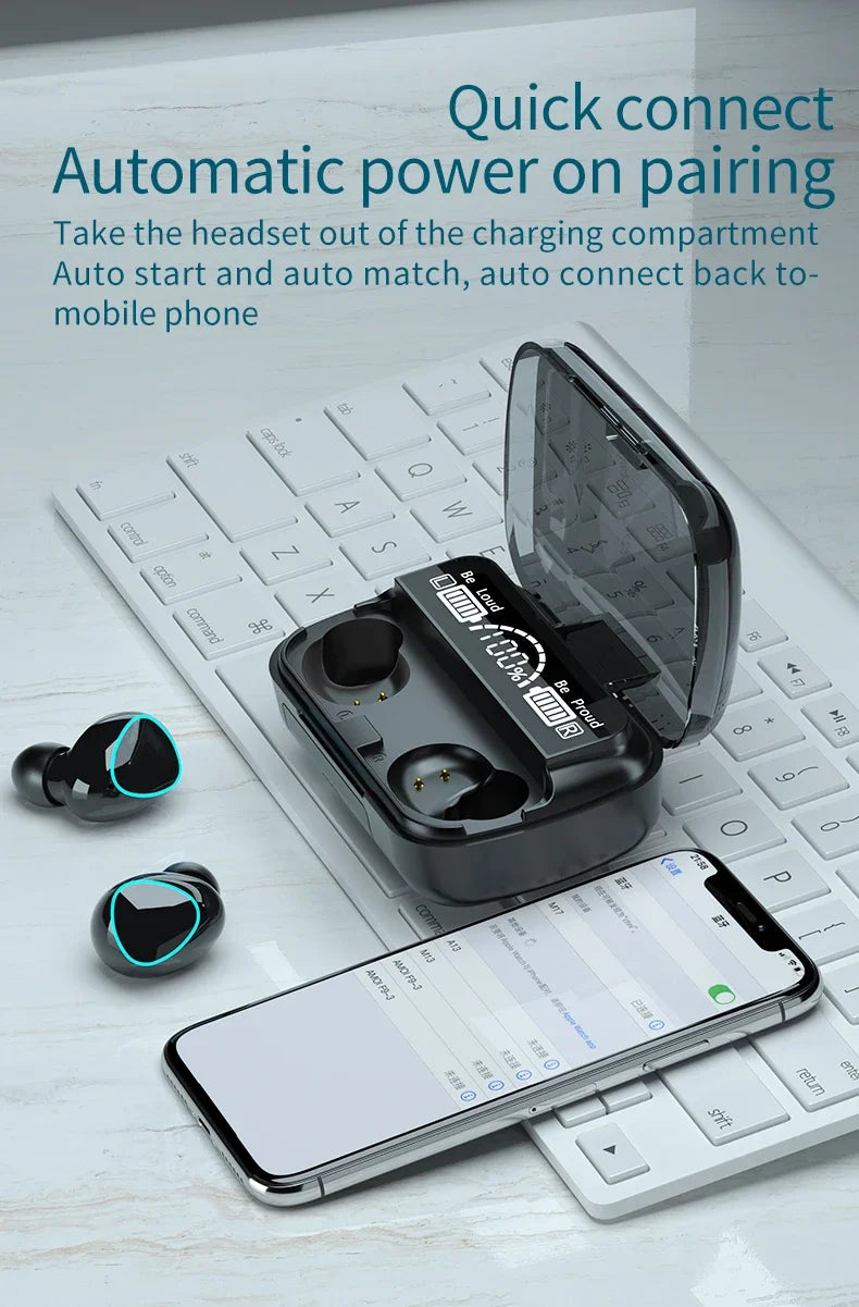 M10 Wireless Earphones 9D Stereo - 3500mAh Charging Box Sports Waterproof TWS Bluetooth Headphones with Microphone