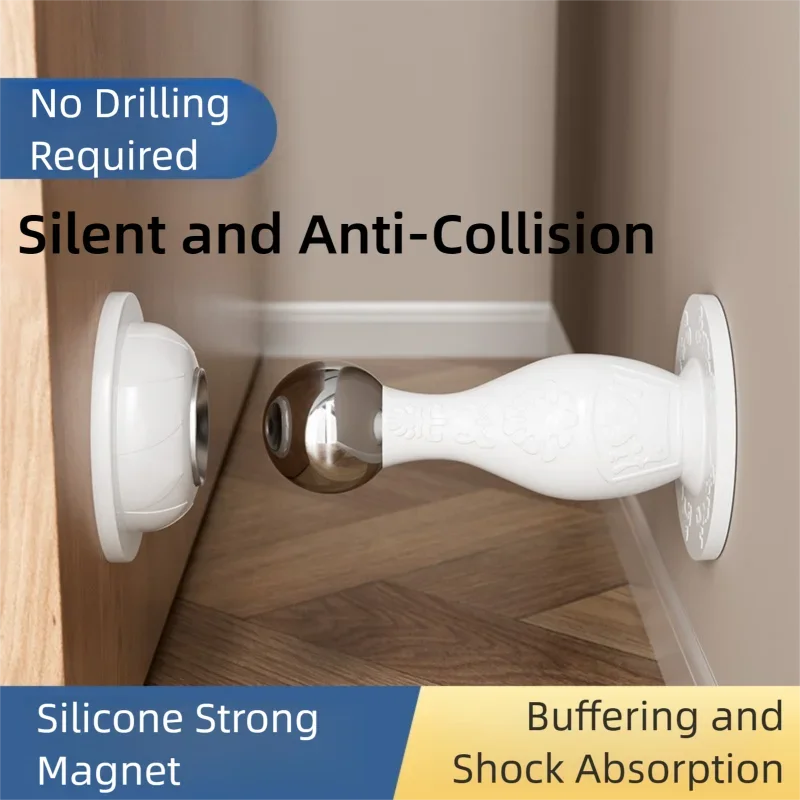 New Drill-Free Door Stopper with Silicone Anti-Collision Pad, Door Holder for Fixing Door Behind and Preventing Collision