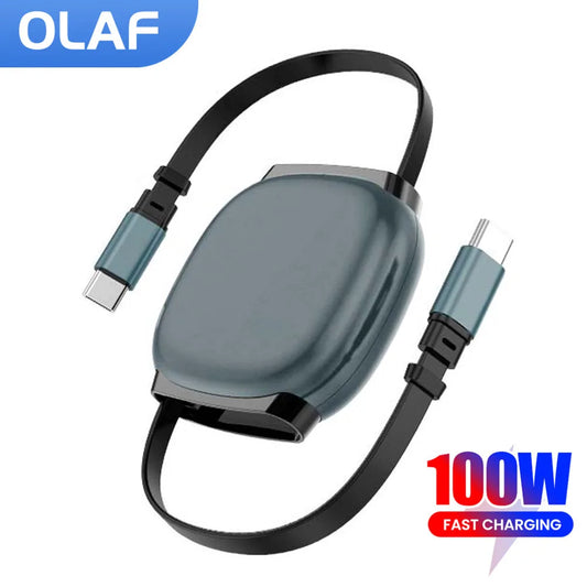 USB C to USB C Cable 100W for iPhone 16 15 Plus Pro Max Retractable Cable For MacBook iPad Fast Charger Cable Charger Data Wire