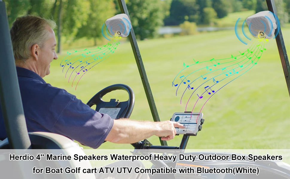 Herdio 4 Inch Waterproof Bluetooth Marine Speakers (2 Pack) - Surface Mount Heavy Duty Audio for Boats, Golf Carts, ATV, UTV,