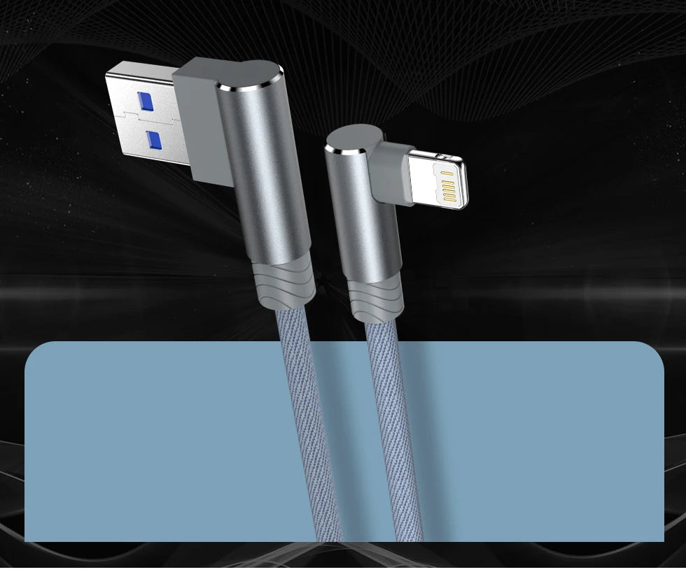 90 Degree USB Cable For iPhone 14 13 12 11 Pro Max X XR 6s 7 8 Plus 2m 3m Lead Mobile Phone Fast Charging Cord Data Charger Wire