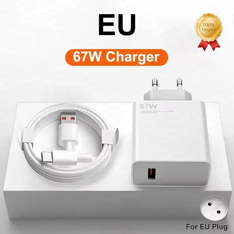 For XIAOMI 67W Charger Cargador Hyper Turbo Charge Adapter 67W Fast Charging Cable For Mi 15T 13T 13 12 Lite Poco X5 Pro F5 F4