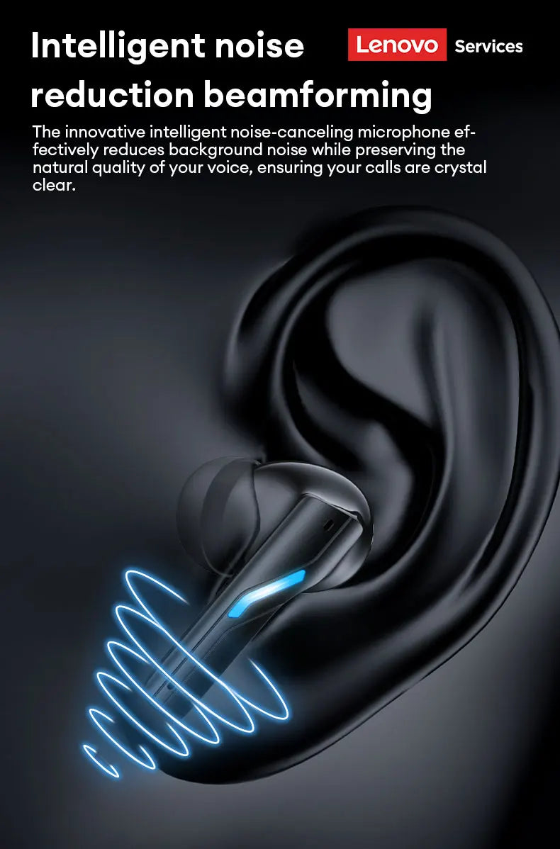 New Lenovo GT100 TWS Bluetooth 6.0 Gaming Headphones Low Latency Long Battery Life In Ear Wireless Earbuds HD Calls Earphones