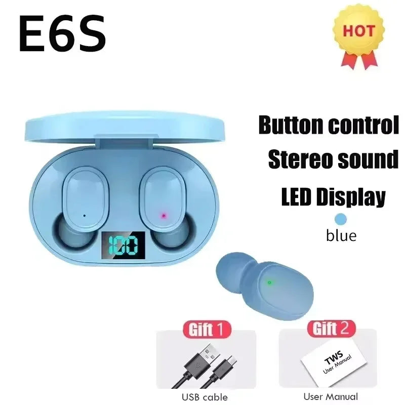 E6S TWS Bluetooth Earphones Wireless Bluetooth Headset Noise Cancelling Headsets with Microphone Headphones for All Smartphones