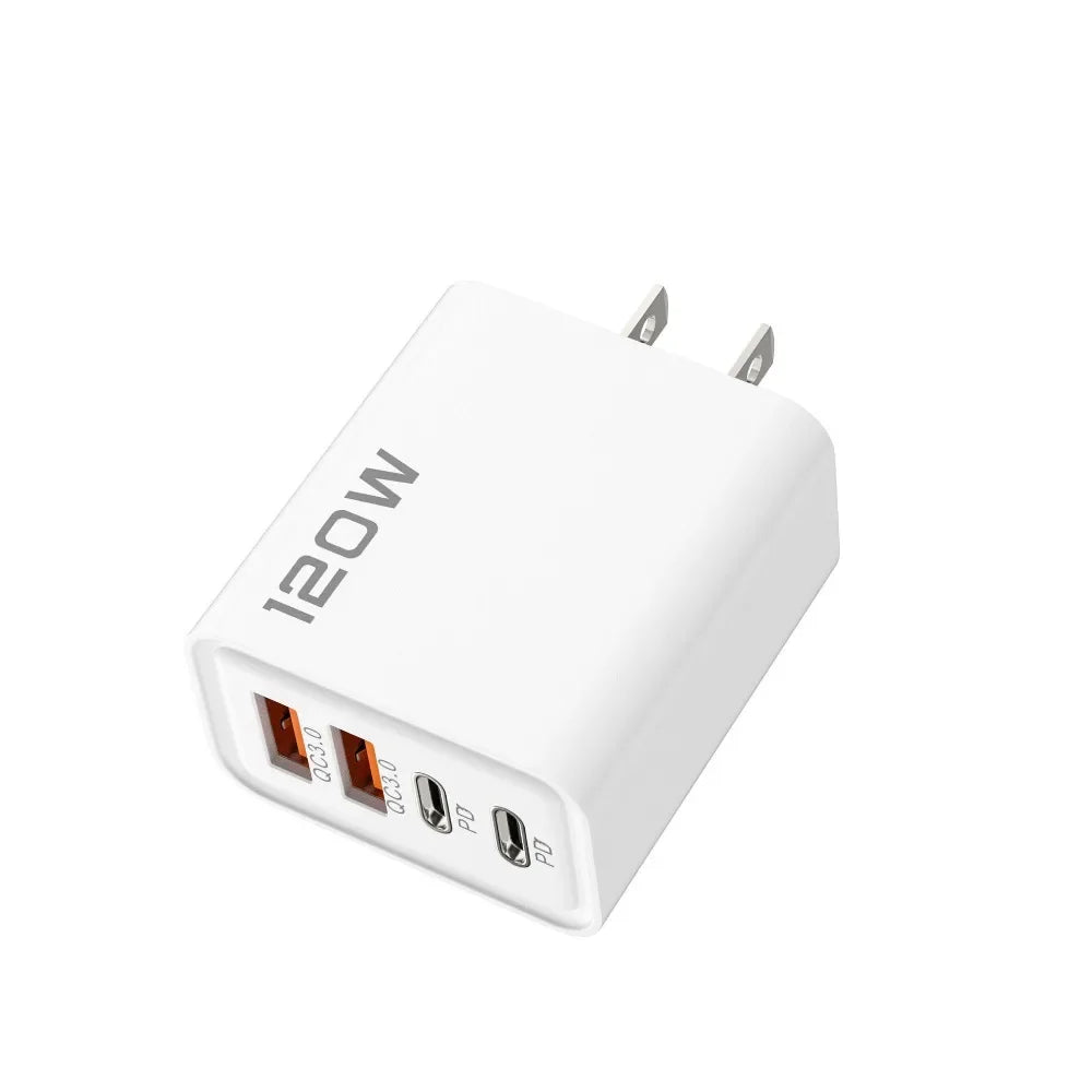 120W Total Fast Charging Quick Charger PD USB Type-C Wall Adapter for iPhone 16/15/14 Xiaomi Huawei Redmi Oneplus -Phone Charger