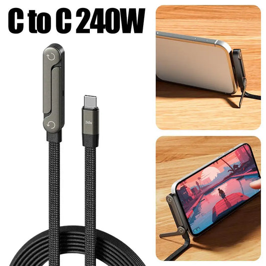 240w Fast Charging Foldable Bracket Data Cable With Built-in Holder Type-C To Type-C Uninterrupted Gaming 2026 NEW