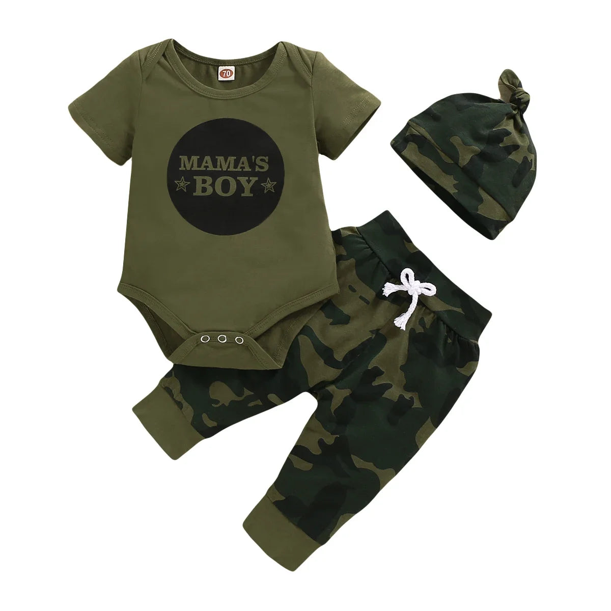 3PCS Newborn Baby Boys Clothes Set Letter Print Short Sleeve Bodysuit+Camouflage Pants+Hat Casual Outfit for Infant 0-18 Months