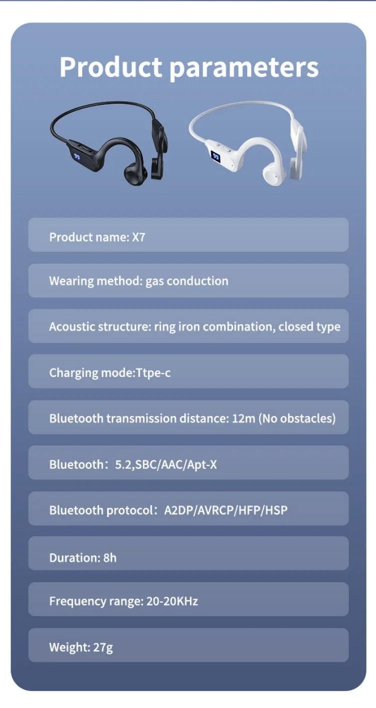 Beauddy Air Conduction Sport Headphone Wireless Earphone Bluetooth-Compatible Headset Hands-free with Mic for Running X7 Earbuds