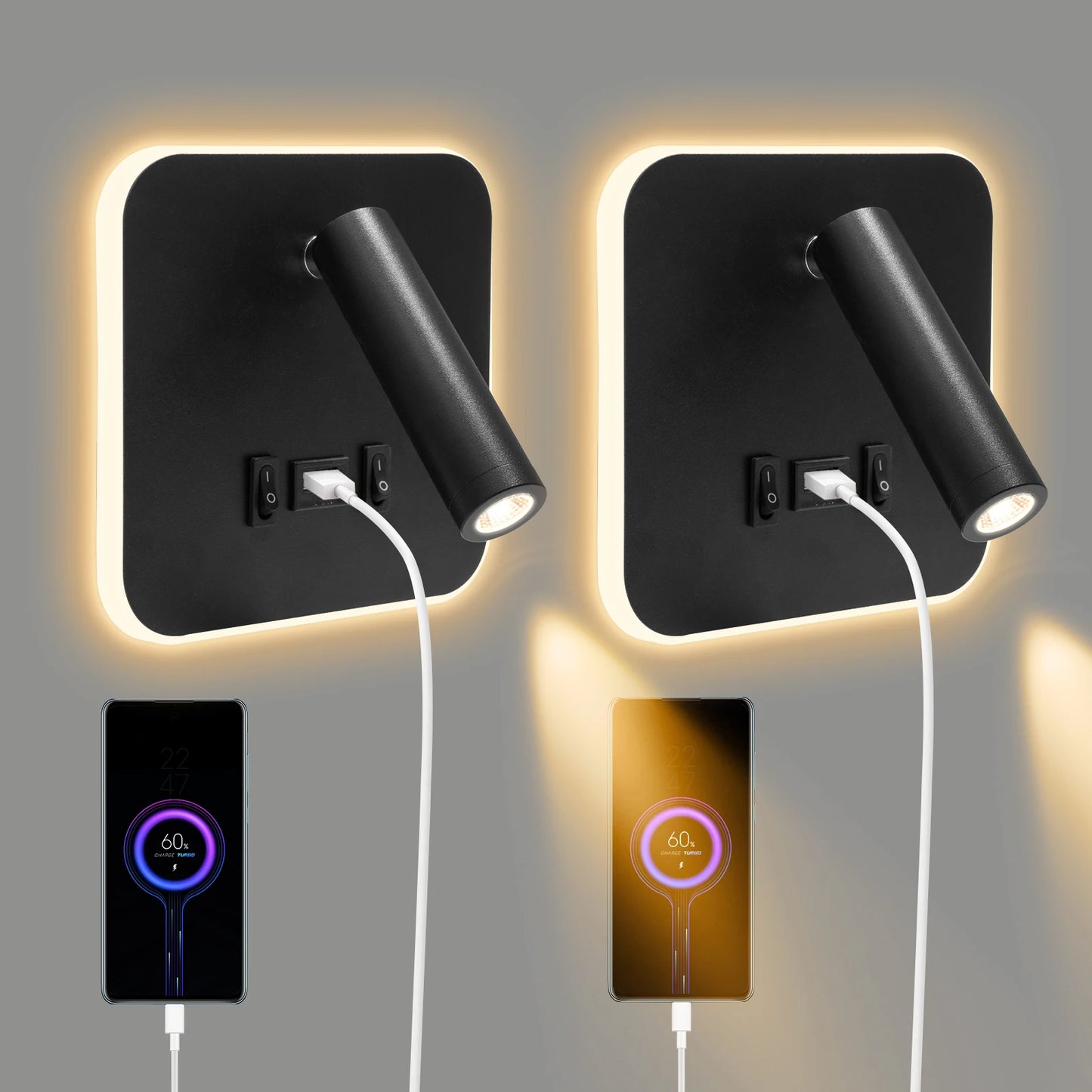 Bedside Wall Lamp LED with USB Charging Port For Kitchen Table Office Living Room Wall Mounted Reading Light Home Spotlights Led