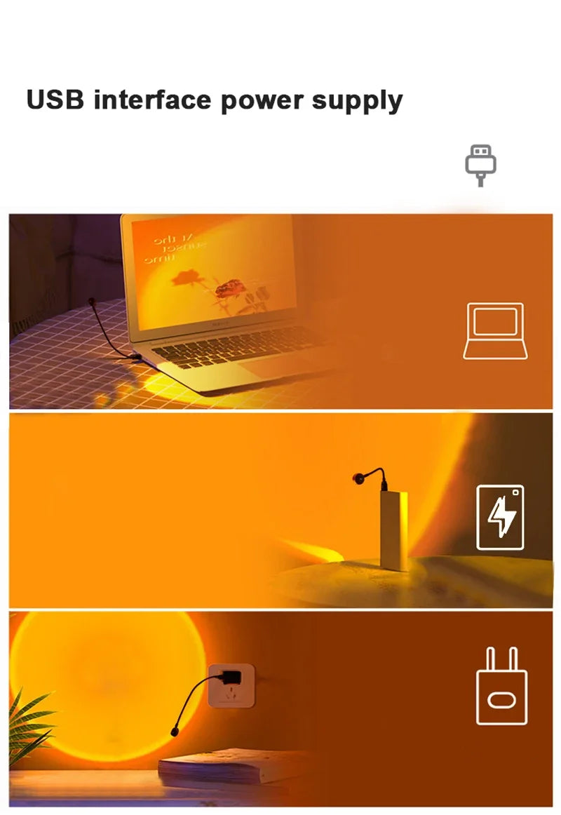 USB Sunset Projection Lamp Rainbow Atmosphere Night Light Sunset Light for Photography Selfie Coffee Store Live Wall Decoration