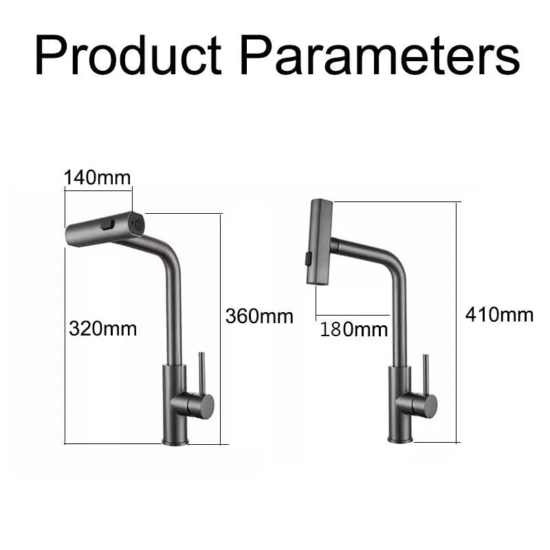 YCRAYS Brushed Nickle Kitchen Touch Sense Pulling Out Faucet Gray Waterfall Stream Sprayer Head Sink Mixer Water Tap Accessories