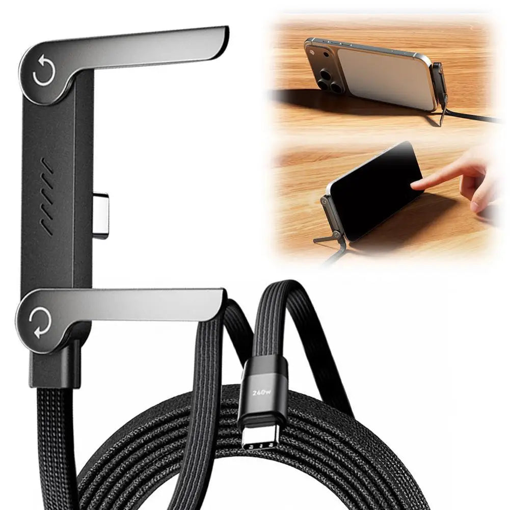240w Fast Charging Foldable Bracket Data Cable With Built-in Holder Type-C To Type-C Uninterrupted Gaming 2026 NEW