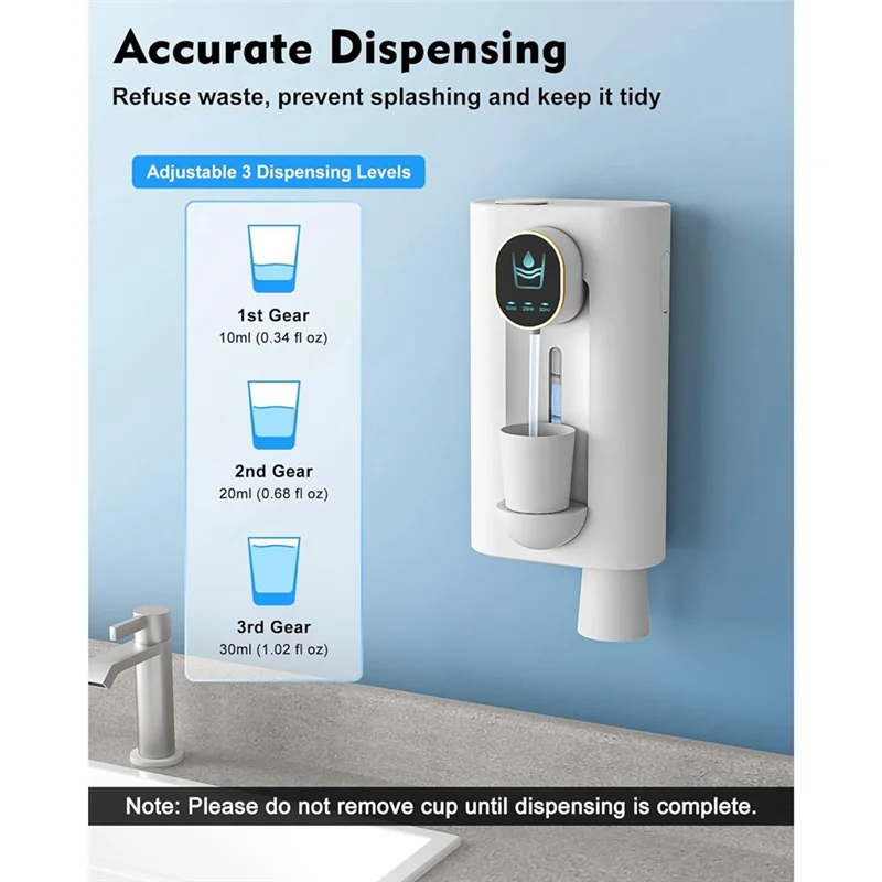 AS63-Mouthwash Dispenser For Bathroom, 18.26 Oz (540Ml) Touchless Auto Mouth Wash Dispenser With Magnetic Cups