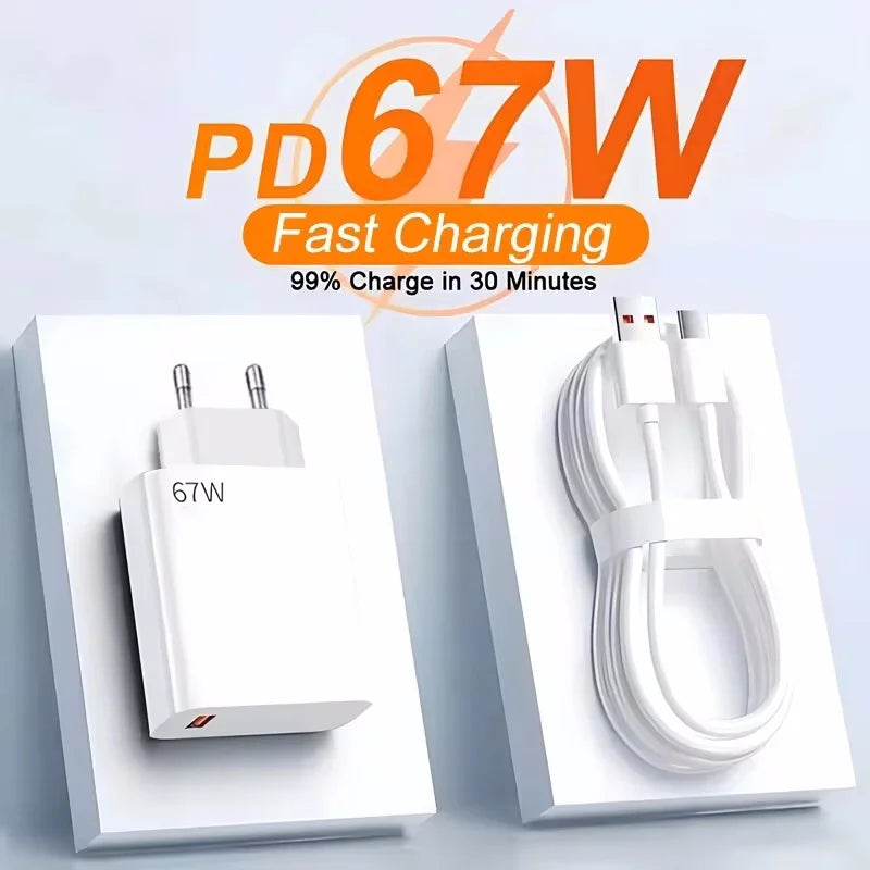 67W Fast Charger For Xiaomi 14 13 12 11 Ultra Redmi Note 13 12T Pro POCO X6 Turbo Type C Cable Power Adapter USB Quick Charger