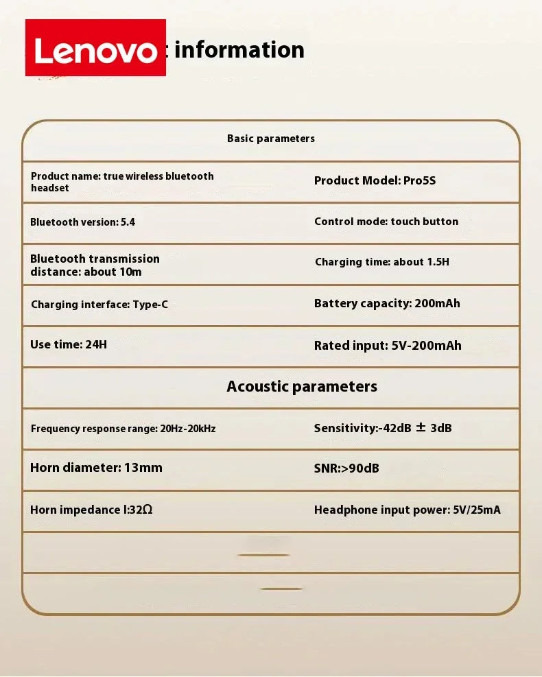 Lenovo Headphones Extended Battery Life for Sports Bluetooth Earbuds Wireless Earphones Long-Lasting with Noise Cancellation