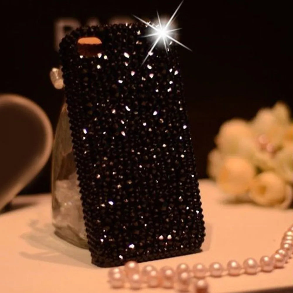 Cool Black Rhinestone Handmade Shell for iPhone 15 Pro Max 14 Plus 13 12 11 Xsmax Anti Drop Couple Hand Protection Back Cover