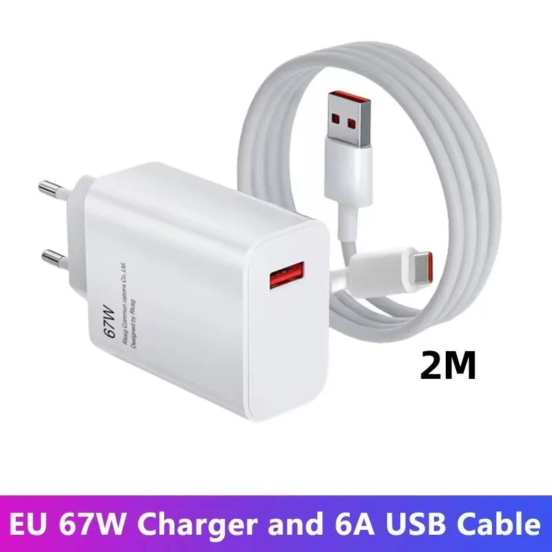 For XIAOMI 67W Charger Cargador Hyper Turbo Charge Adapter 67W Fast Charging Cable For Mi 15T 13T 13 12 Lite Poco X5 Pro F5 F4
