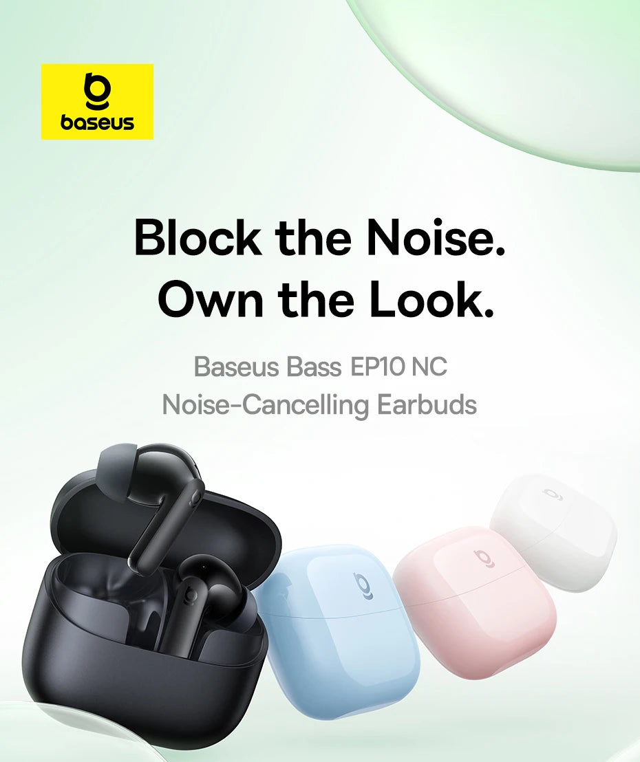 Baseus Bass EP10 NC -43dB Noise Cancelling ANC True Wireless Earbuds Bluetooth 6.0 In-Ear Wireless Earphones 4-Mics ENC Ear buds