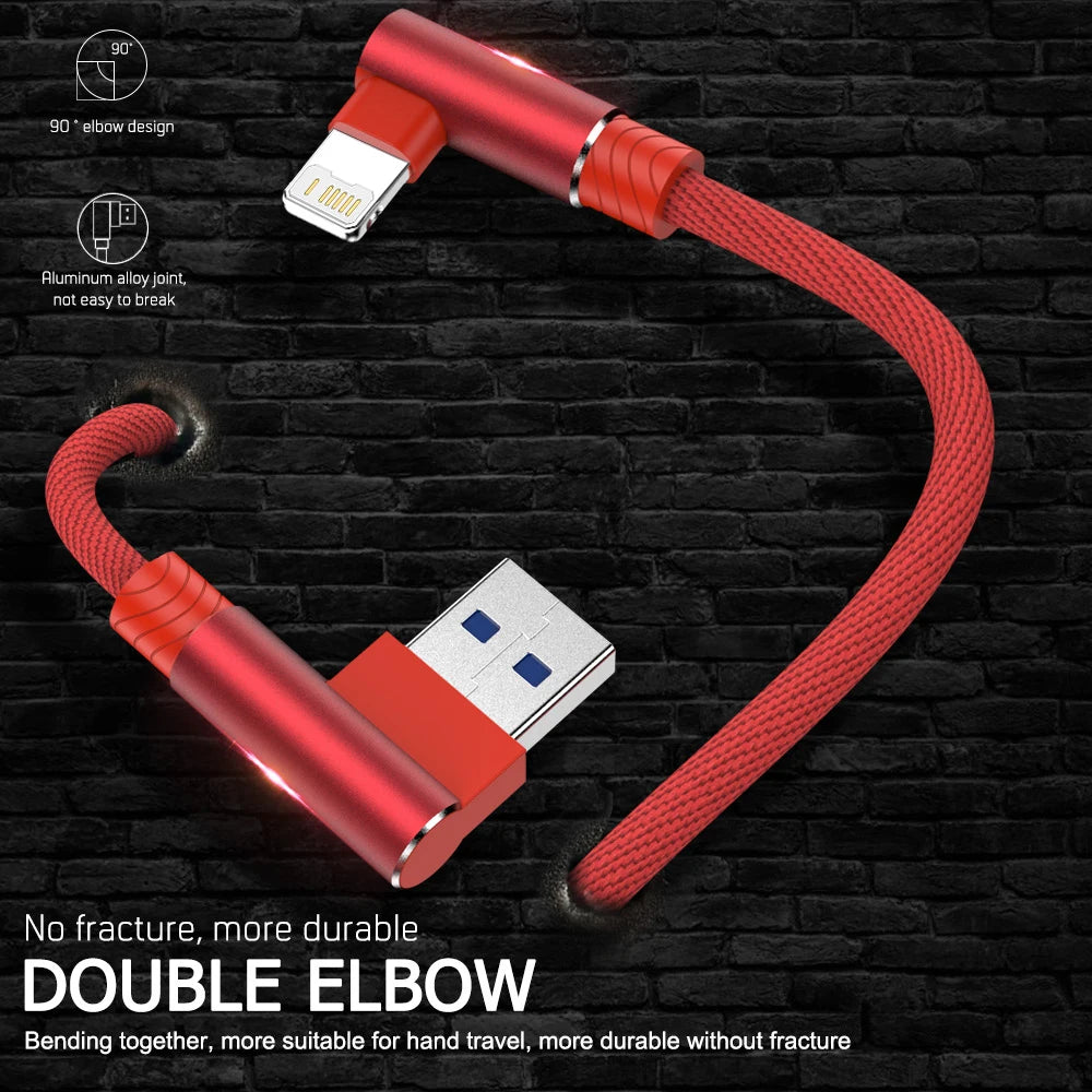 90 Degree USB Cable For iPhone 14 13 12 11 Pro Max X XR 6s 7 8 Plus 2m 3m Lead Mobile Phone Fast Charging Cord Data Charger Wire