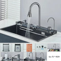Stainless Steel Waterfall Kitchen Sink Large Single Slot Integrated 75X45cm Faucet Set Soap Dispenser/Pure Water/Cup Washer