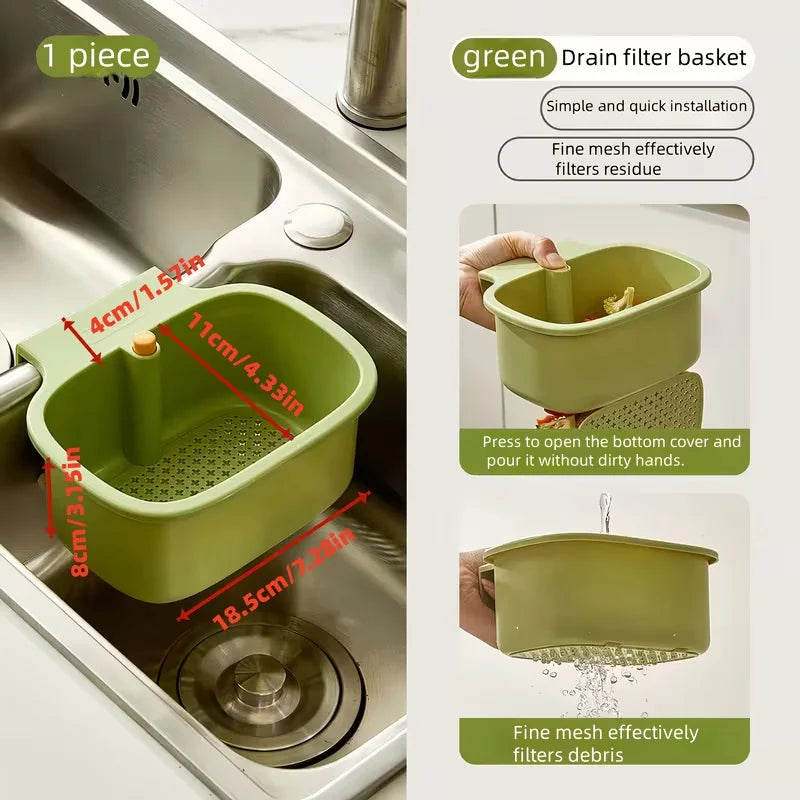 Multi-Purpose Sink Drain Basket: Self-Cleaning, Removable Filter for Clog Prevention, Non-Slip Basin Rack