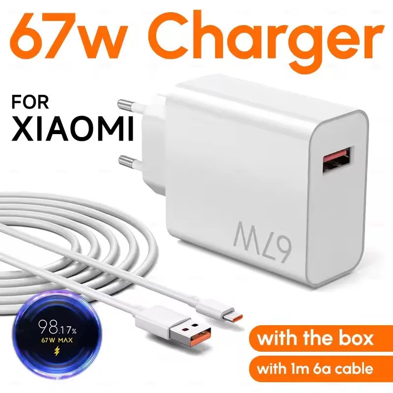 For XIAOMI 67W Charger Cargador Hyper Turbo Charge Adapter 67W Fast Charging Cable For Mi 15T 13T 13 12 Lite Poco X5 Pro F5 F4